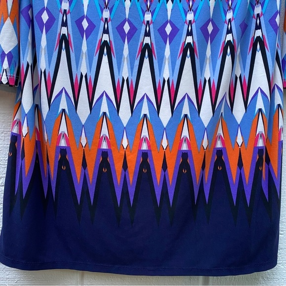 Vince Camuto Size 8 Dress Mod Geometric Print Lined Colorful Shift Dress Stretch - Picture 4 of 12
